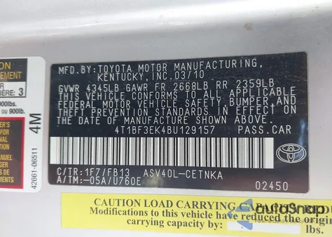 2011 Toyota Camry Le from USA, damaged, VIN 4T1BF3EK4BU129157